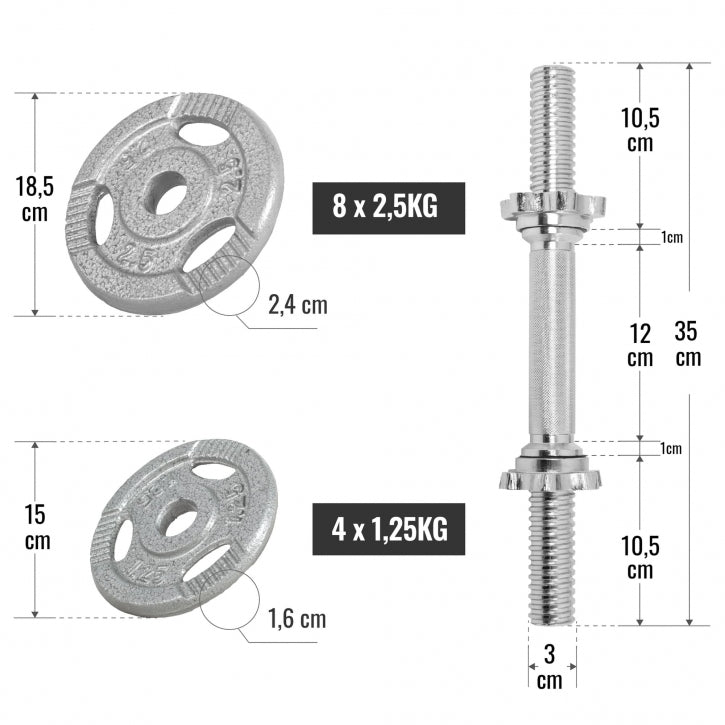 Dumbellset 30 kg Gripper Gietijzer