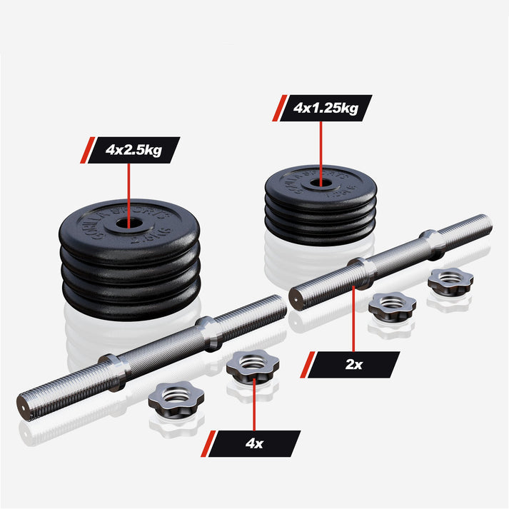 Dumbellset 20 kg Gietijzer incl. Koffer