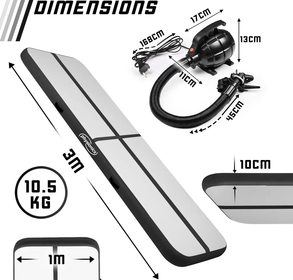 Physionics Airtrack 3 meter Zwart