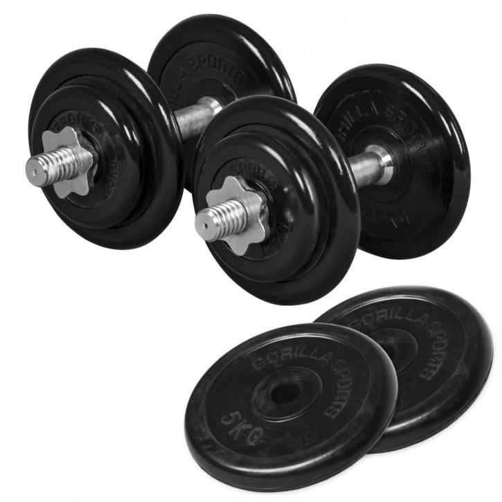 Gorilla Sports Dumbellset 20 kg + 2 x 5 kg Rubber - 30 mm