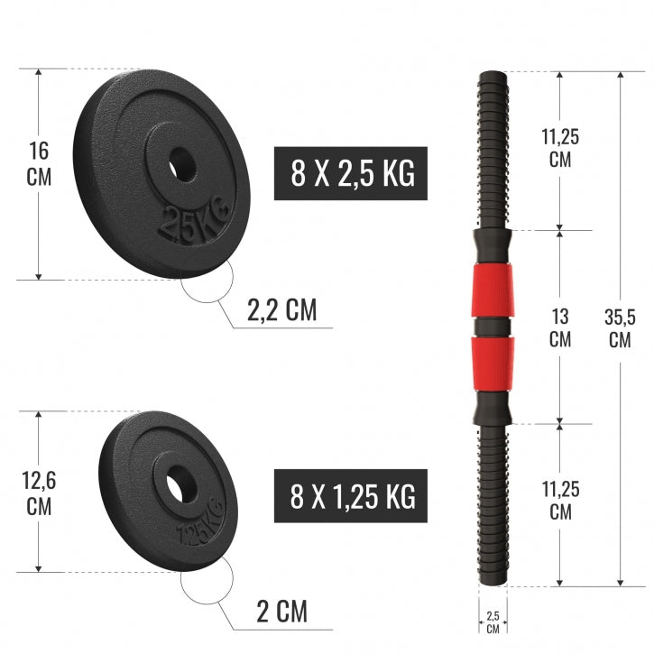 Gorilla Sports Dumbellset 30 kg gietijzer - 25 mm