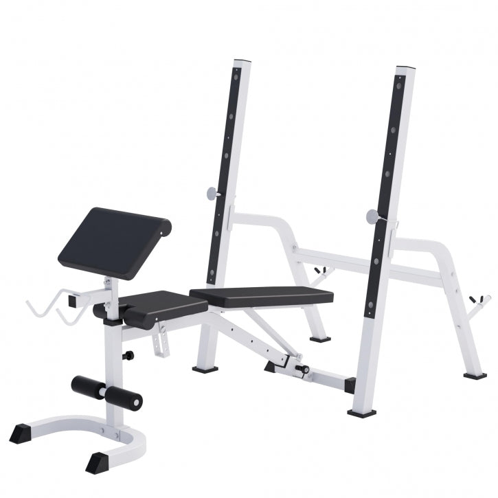 Gorilla Sports Halterbank met Squat Rack Wit