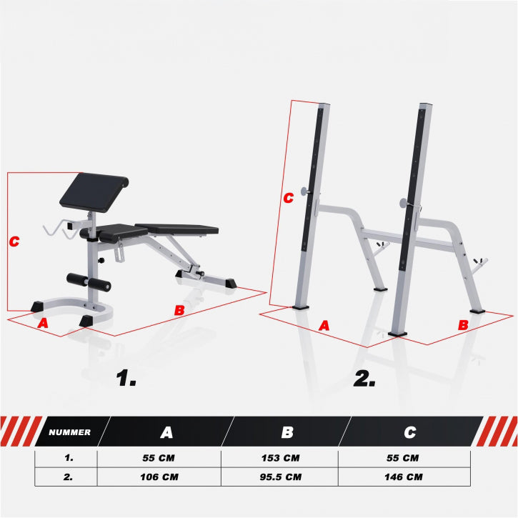 Gorilla Sports Halterbank met Squat Rack Wit