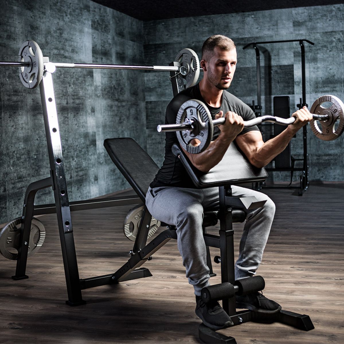 Gorilla Sports Halterbank met Squat Rack Zwart