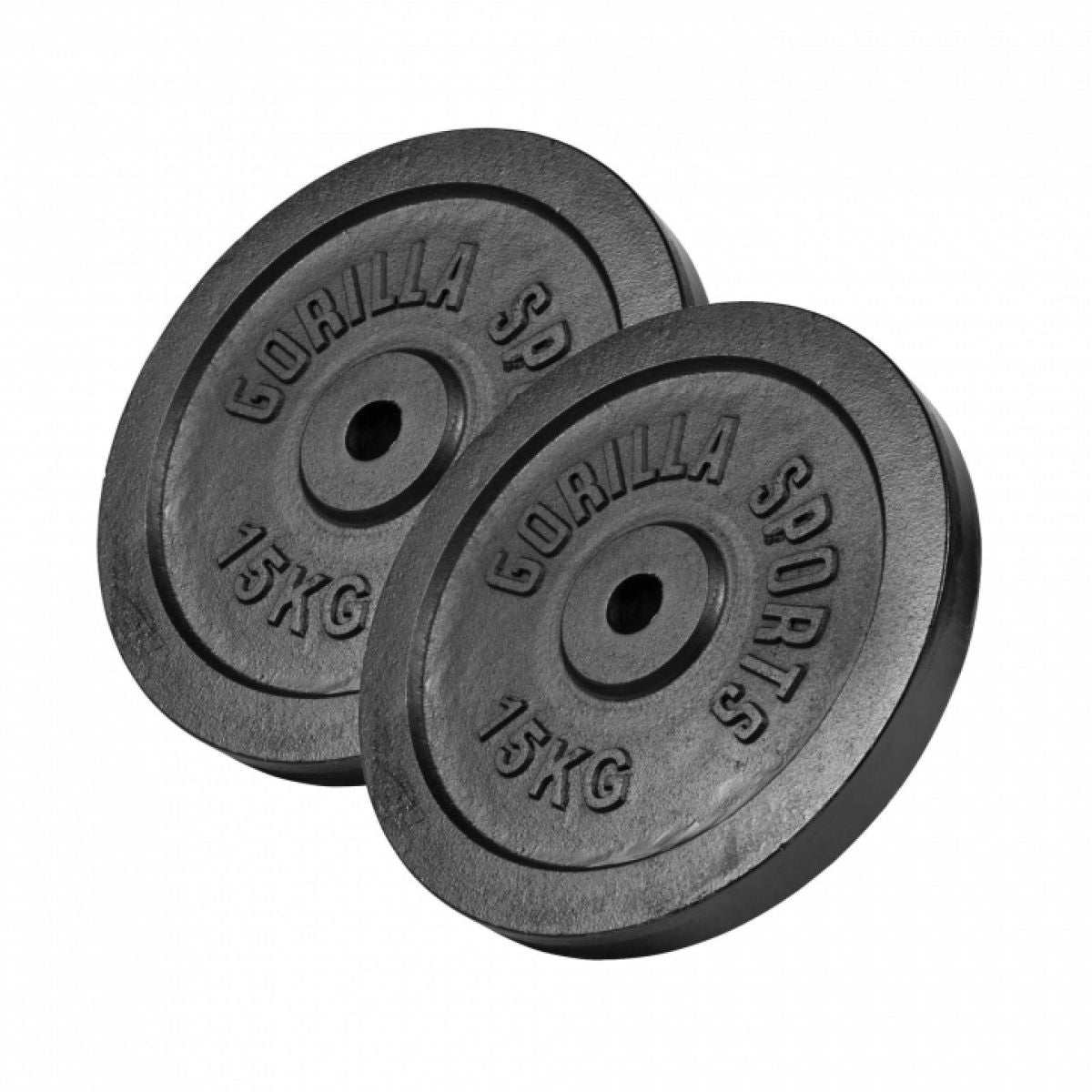 Gorilla Sports Halterschijven Set Gietijzer Zwart 2 x 15 kg - 31 mm