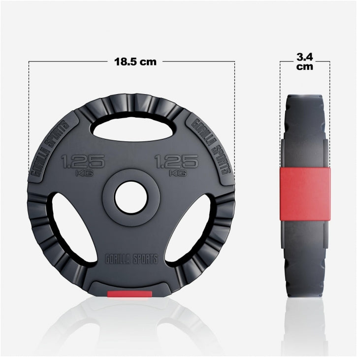 Gorilla Sports Lange halterset 130 kg Gripper Kunststof - 30 mm