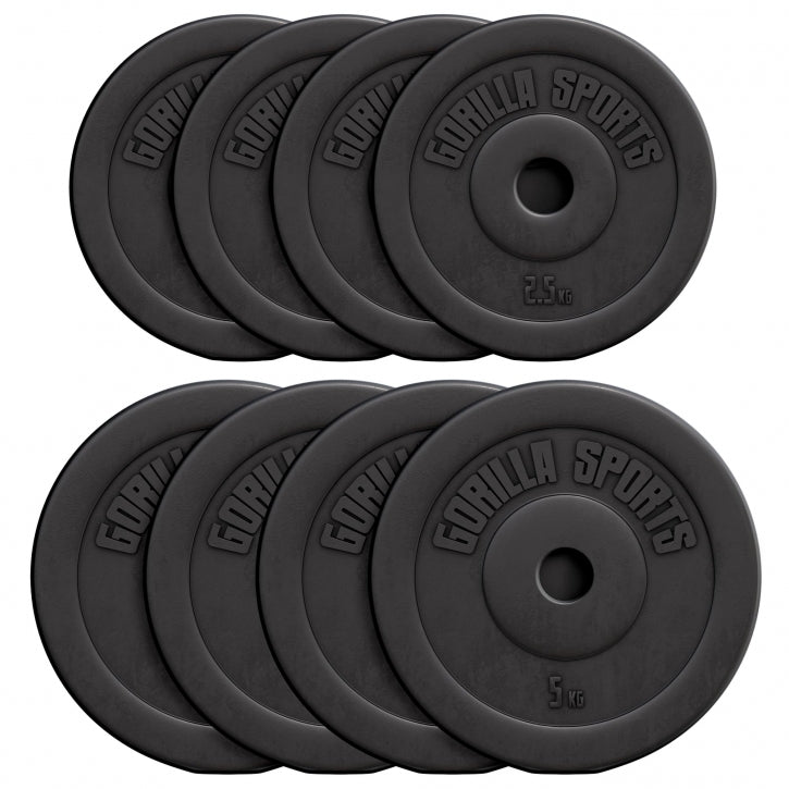 Voordeelbundel 30 kg (4 x 5 kg en 4 x 2,5 kg) halterschijven Kunststof - 30/31 mm Gorilla Sports