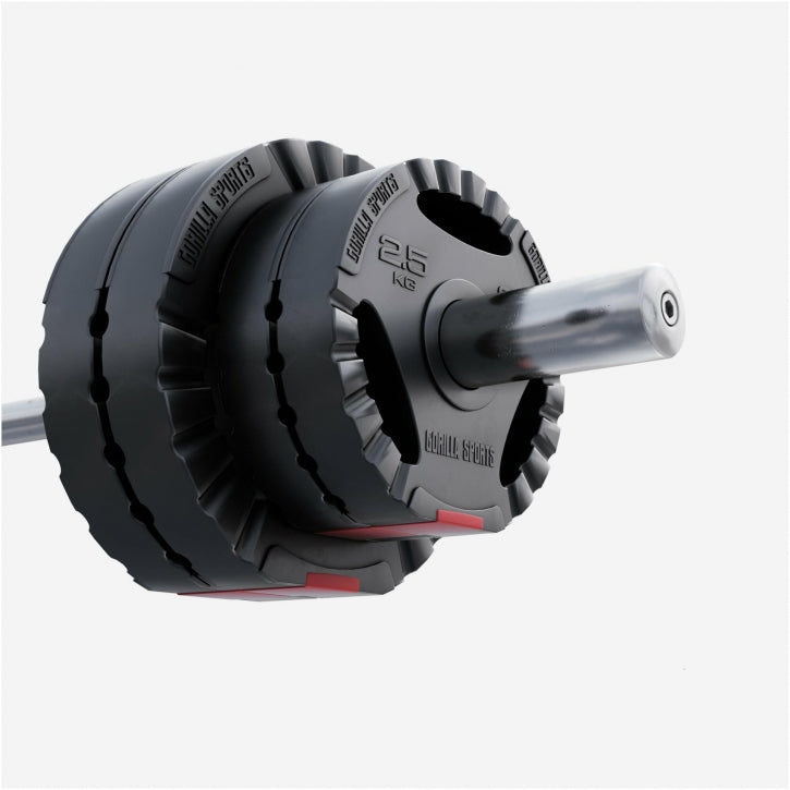 Voordeelbundel Olympische Halterschijven 4 x 2,5 + 4 x 5 kg Gripper Kunststof 50/51 MM Gorilla Sports