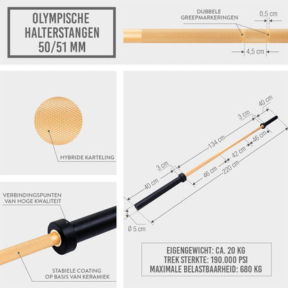 Olympische halterstang 220 cm (50/51 mm) 