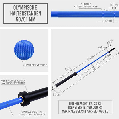 Olympische halterstang 220 cm (50/51 mm) 