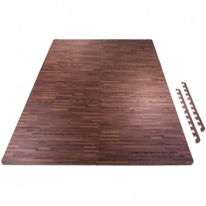 Sportschool Vloer Beschermingsmatten 6 matten + 12 eindstukken - Donkere houtkleur