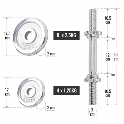 Dumbellset 30 kg Chroom - 30 mm