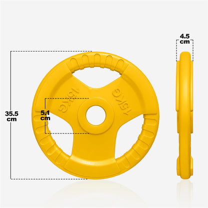Lot de 2 disques de poids olympiques de 15 kg, grip en fonte, revêtement en caoutchouc - 50/51 mm
