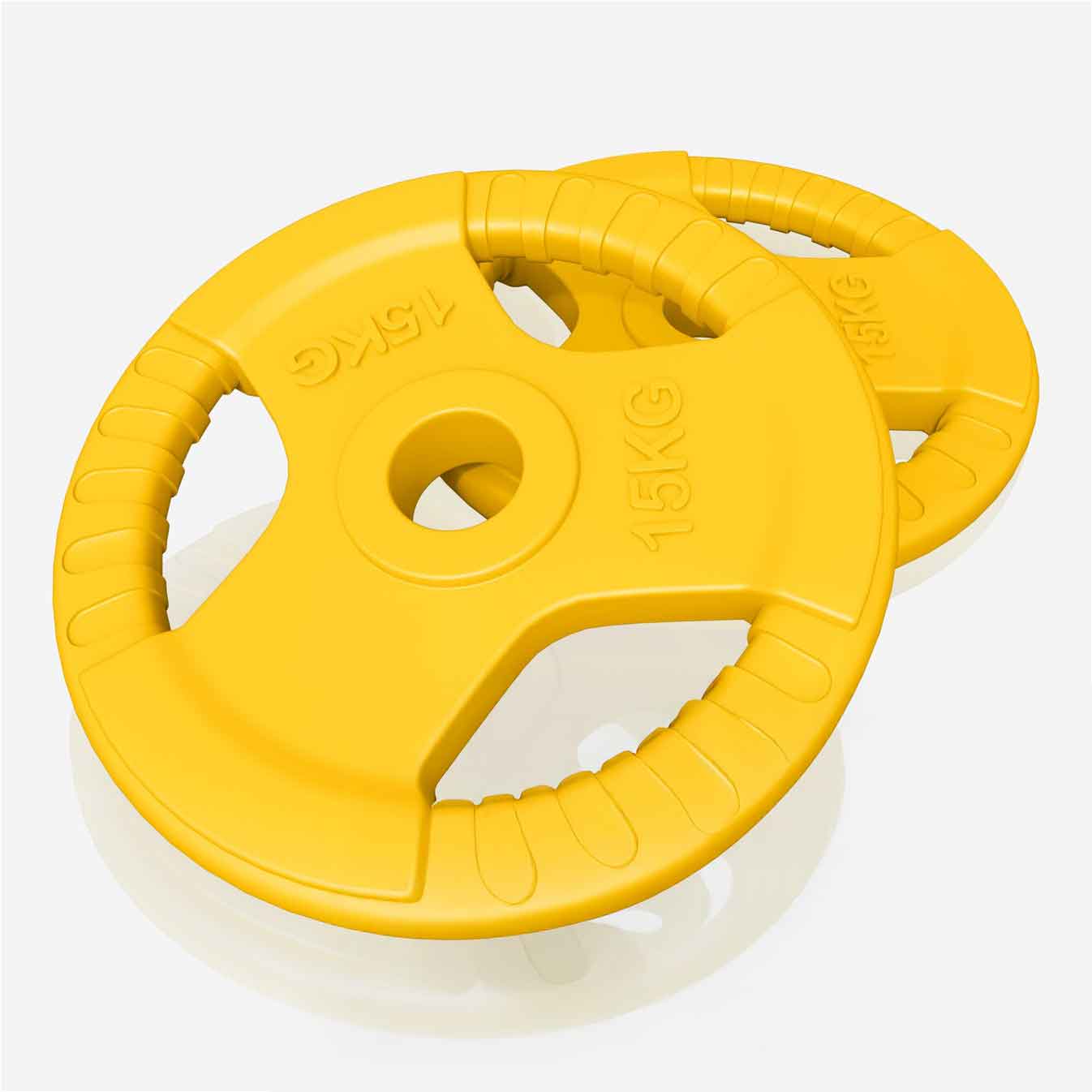 Lot de 2 disques de poids olympiques de 15 kg, grip en fonte, revêtement en caoutchouc - 50/51 mm