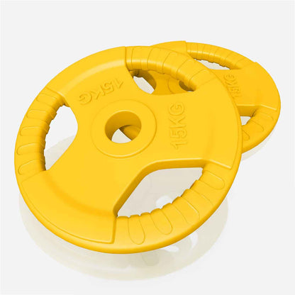 Lot de 2 disques de poids olympiques de 15 kg, grip en fonte, revêtement en caoutchouc - 50/51 mm