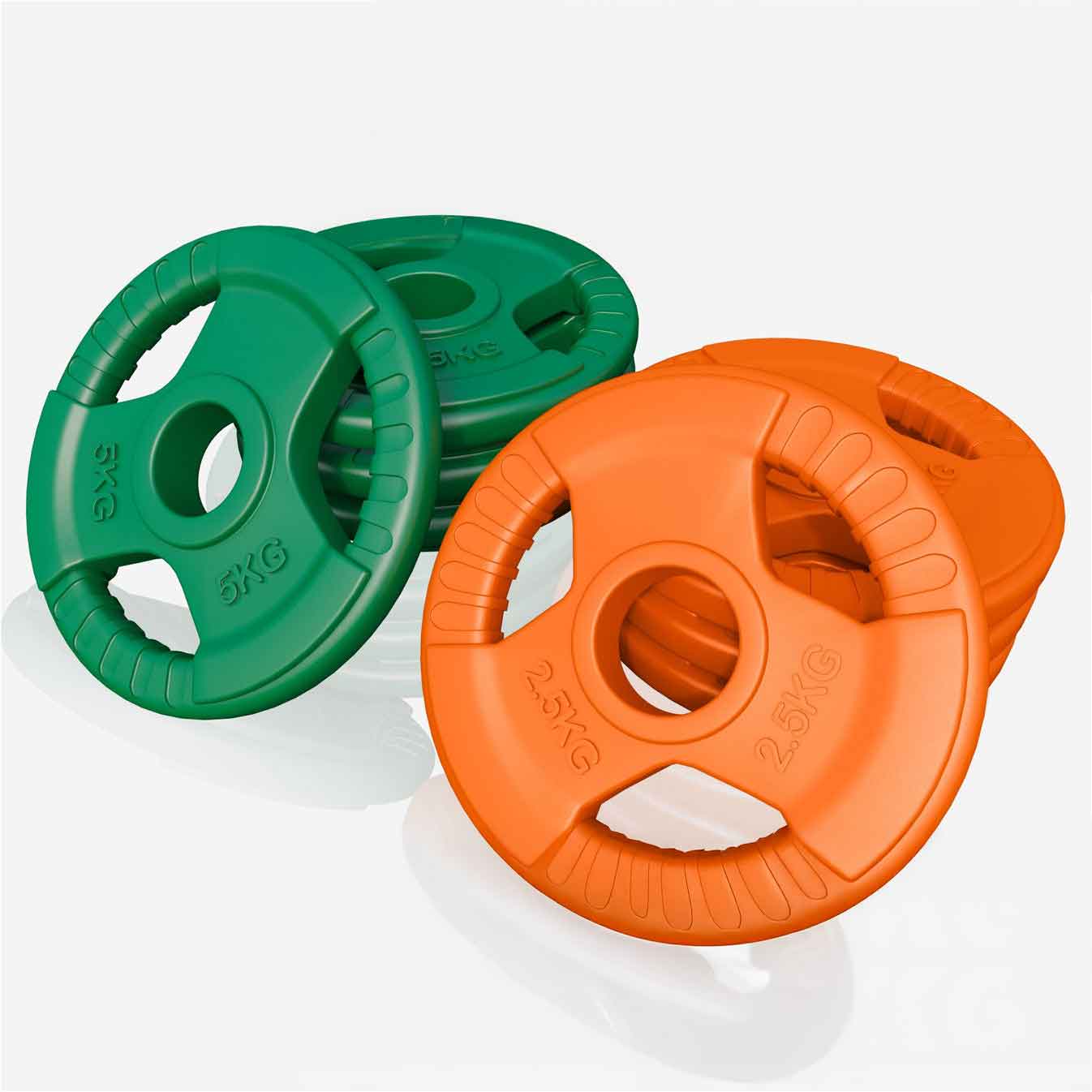 Lot de disques de poids olympiques 4 x 2,5 + 4 x 5 kg Gripper Fonte Revêtement caoutchouc - 50 mm