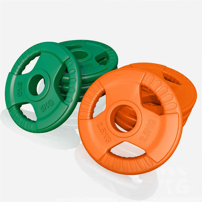 Lot de disques de poids olympiques 4 x 2,5 + 4 x 5 kg Gripper Fonte Revêtement caoutchouc - 50 mm