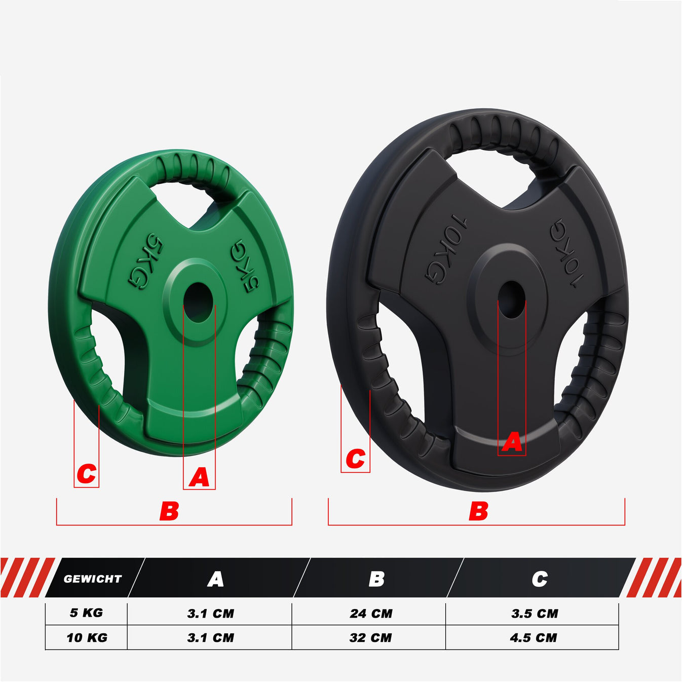 Halterschijven set 2 x 5 + 2 x 10 kg Gripper Gietijzer Rubber Coating - 30 mm