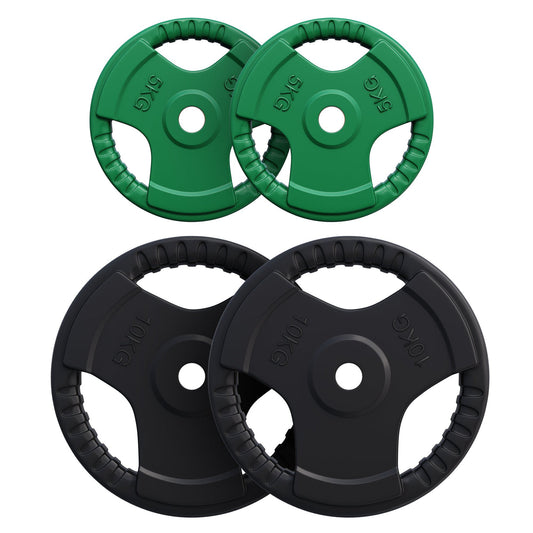 Weight Plates Set 2 x 5 + 2 x 10 kg Gripper Cast Iron Rubber Coating - 30 mm