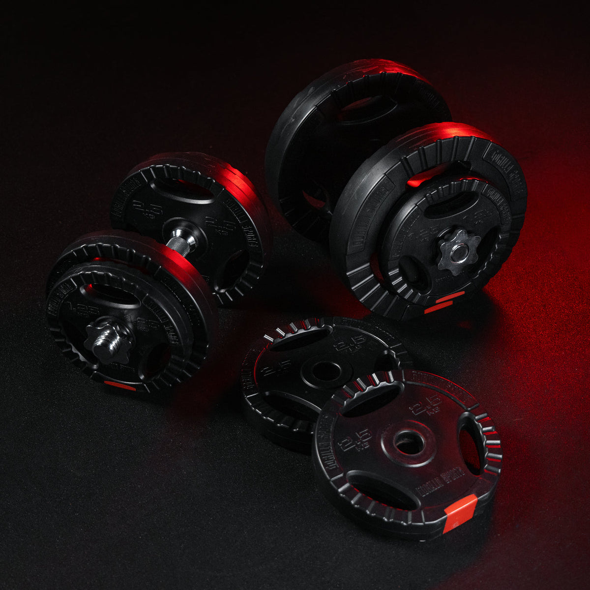 Dumbellset 20 kg + 2 x 5 kg gripper junststof