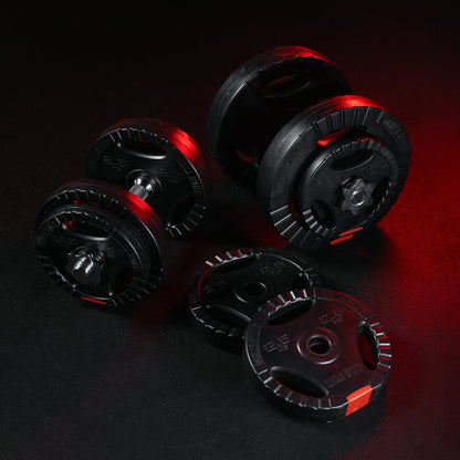 Dumbellset 20 kg + 2 x 5 kg gripper junststof