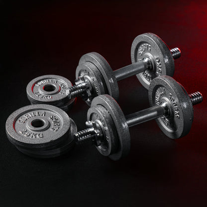 Dumbbellset 27.5 kg gietijzer schroefsluiting