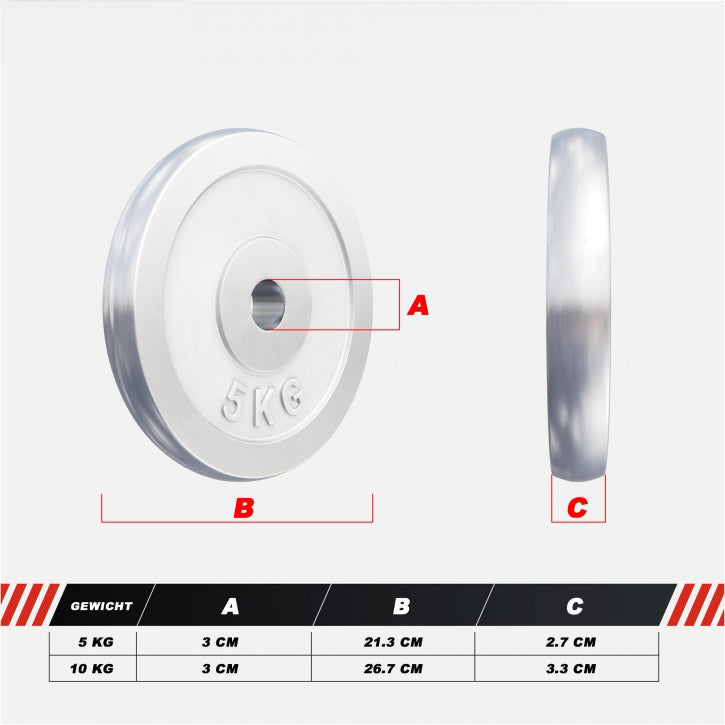 Halterschijven set 30 kg Chroom - 2 x 10 kg + 2 x 5 kg