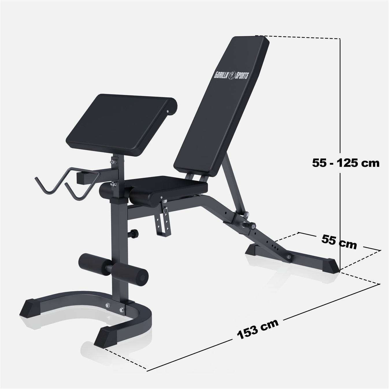 Verstelbare fitnessbank met Curlrack zwart