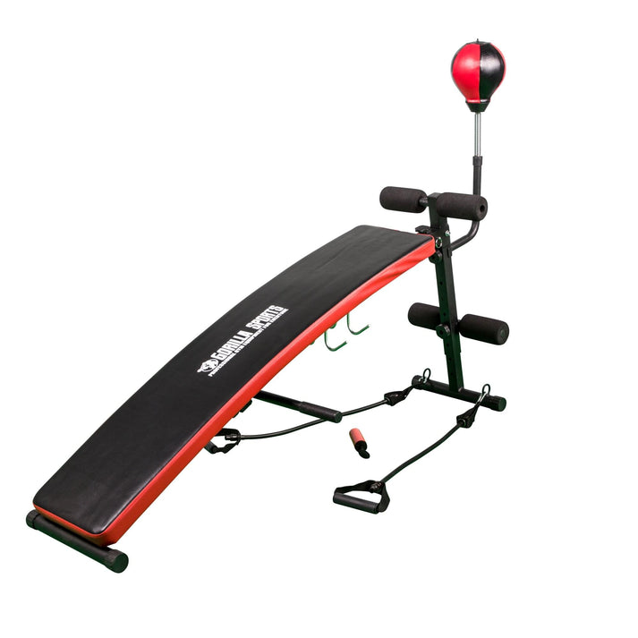 Banc abdominal pliable avec punching ball et câbles