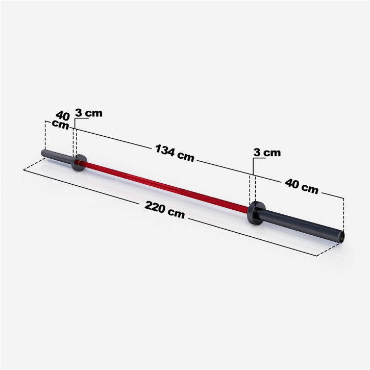 Olympische halterstang 220 cm - 50/51 mm Rood