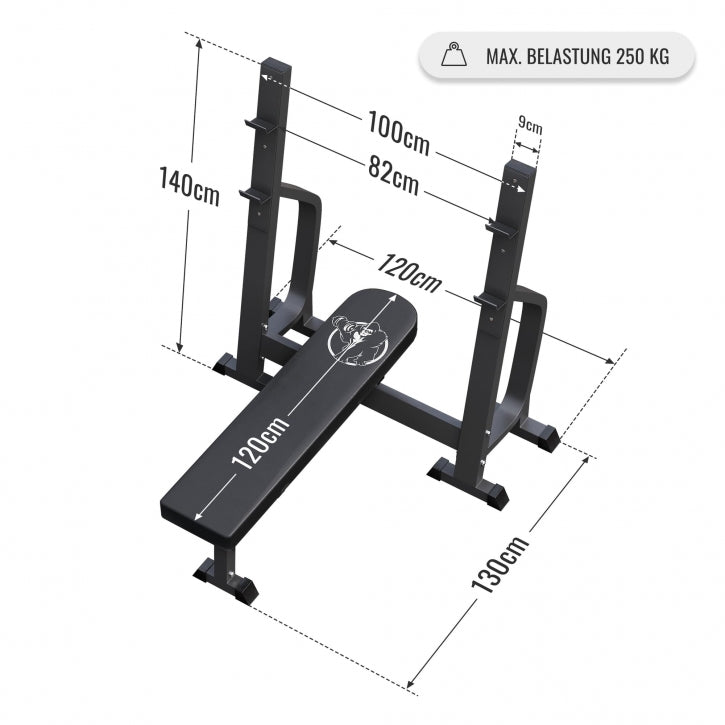 Vlakke halterbank met 130 kg olympische halter