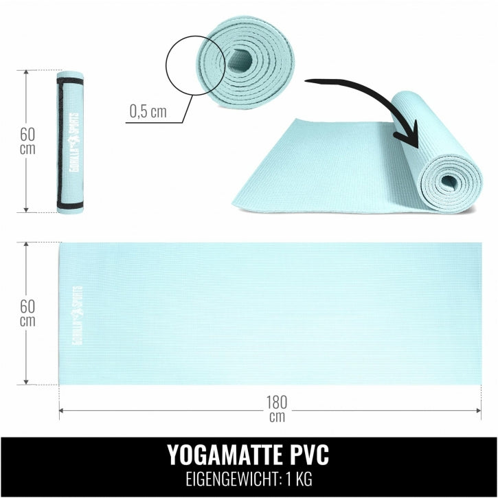 PVC Yogamat (180 x 60 x 0,5 cm) Ijsblauw