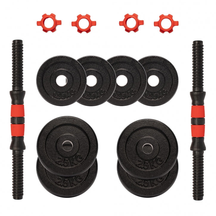 Dumbellset 15 kg gietijzer - 25 mm