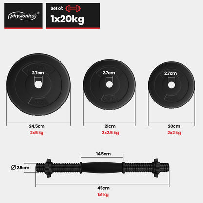 Physionics Dumbell 20 kg Kunststof - 25 mm