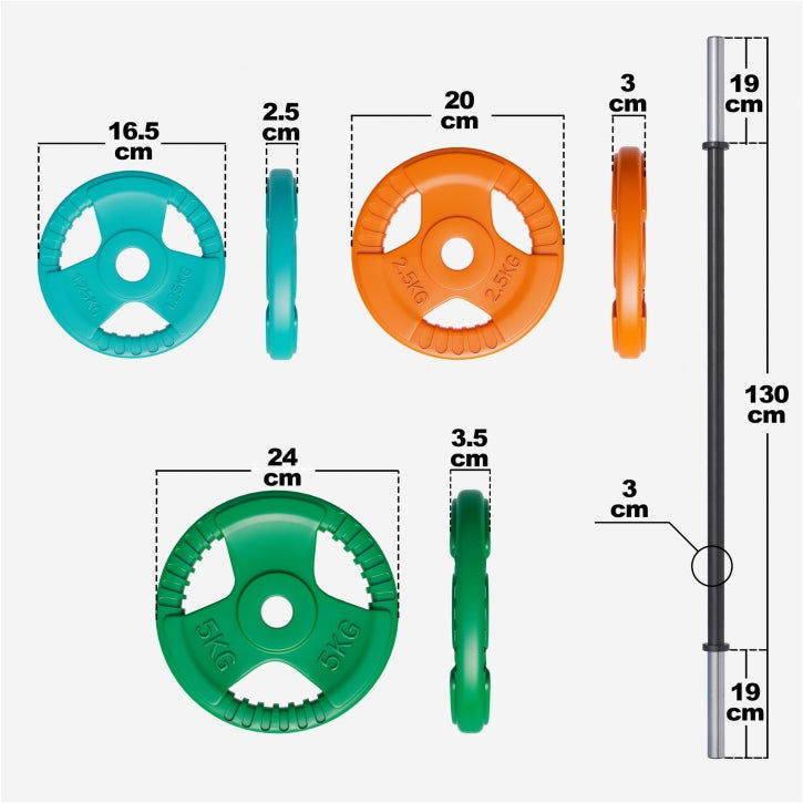 Aerobic Halterset 19,3 kg Gripper Gietijzer Rubber Coating - Veersluiting Gorilla Sports