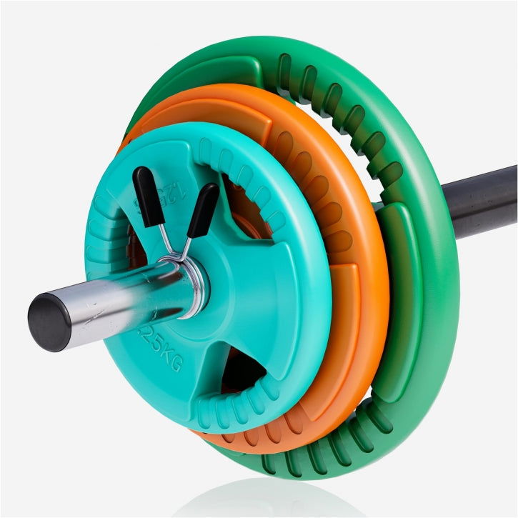 Aerobic Halterset 19,3 kg Gripper Gietijzer Rubber Coating - Veersluiting Gorilla Sports