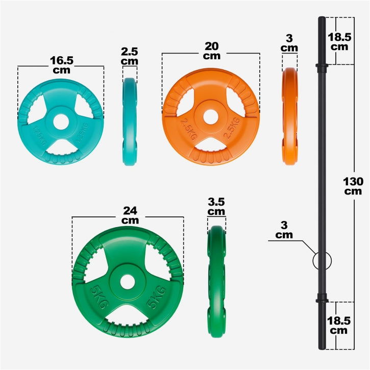 Aerobic Halterset 20 kg Gripper Gietijzer Rubber Coating - Veersluiting Gorilla Sports