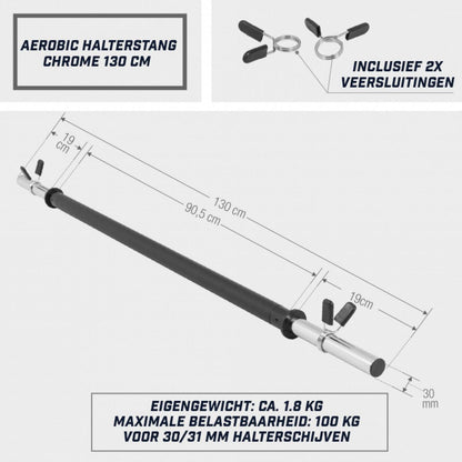 Aerobic Halterstang Met Verchroomd Schijfopnamedeel 130 cm Gorilla Sports