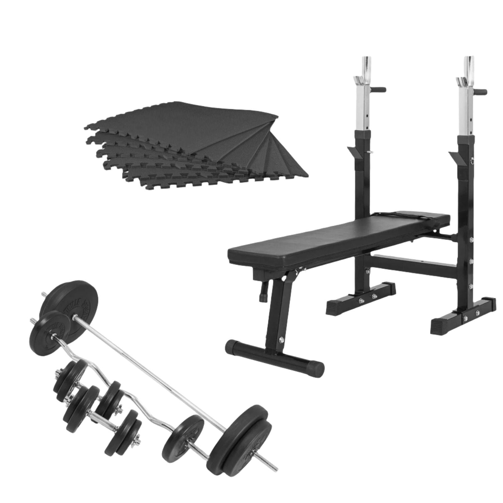 Complete set Halterbank Zwart Met 100 kg Halterset Kunststof Gorilla Sports