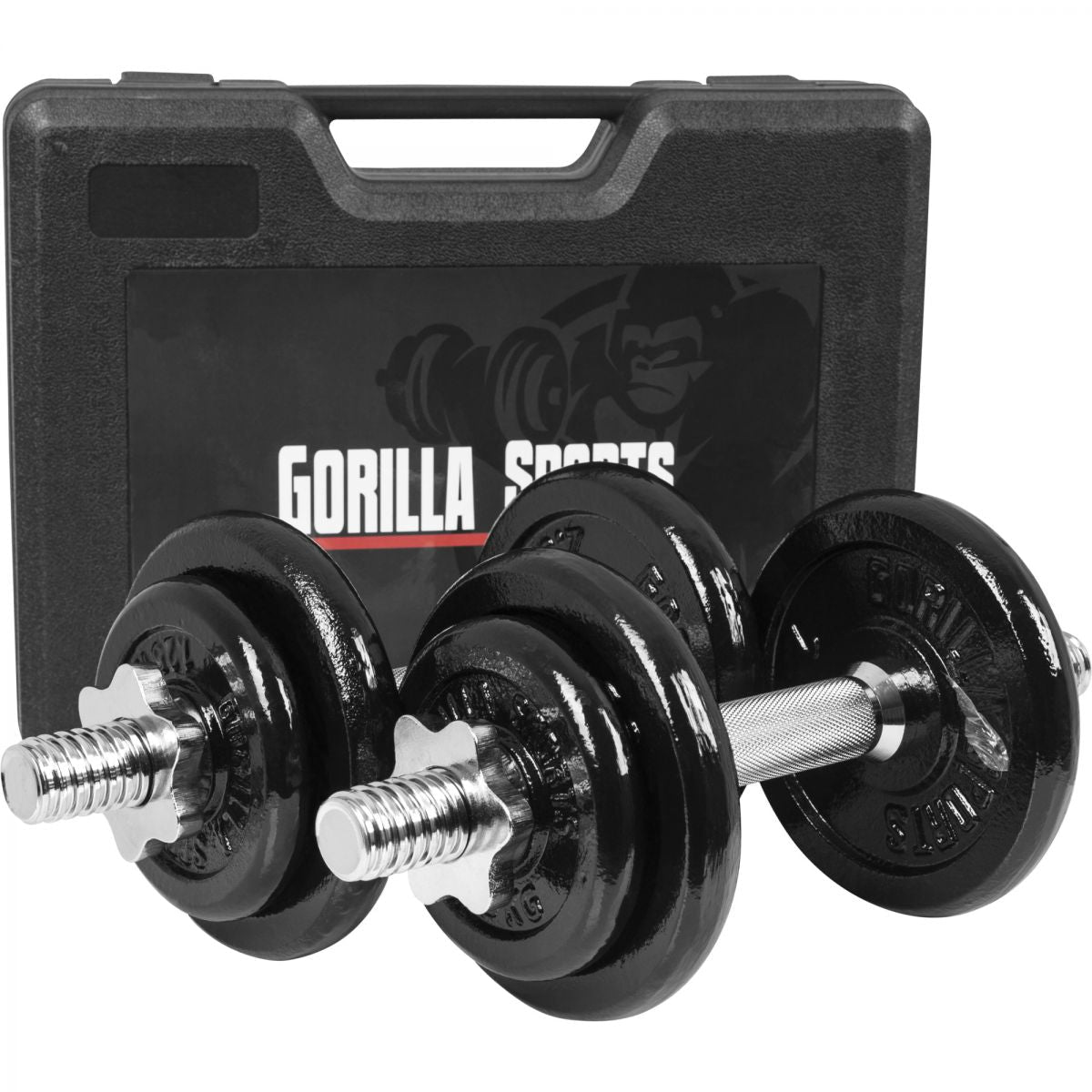 Gorilla Sports Dumbellset 20 kg Gietijzer incl. Koffer