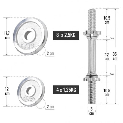 Gorilla Sports Dumbellset 30 kg Chroom - 30 mm