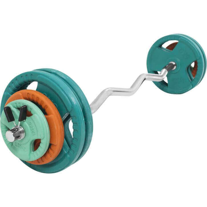 Gorilla Sports EZ-curlset 35 kg Gripper Gietijzer Rubber Coating  - Veersluiting 30 mm