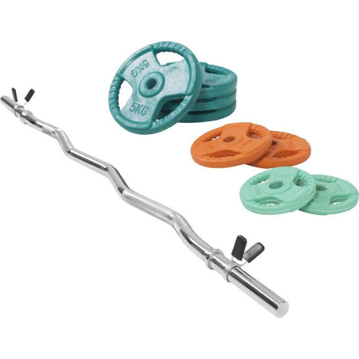 Gorilla Sports EZ-curlset 35 kg Gripper Gietijzer Rubber Coating  - Veersluiting 30 mm