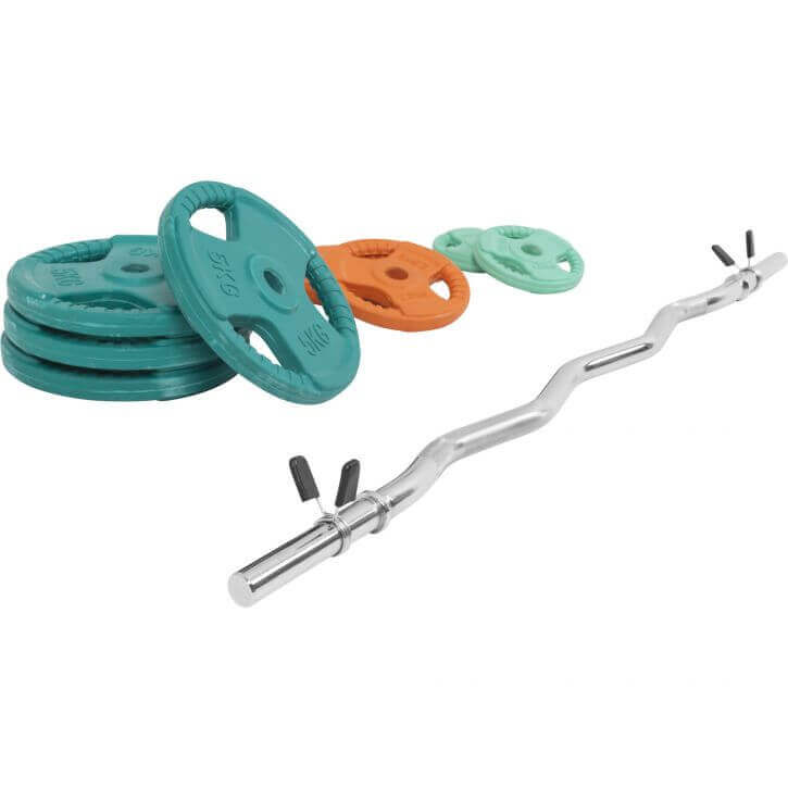 Gorilla Sports EZ-curlset 35 kg Gripper Gietijzer Rubber Coating  - Veersluiting 30 mm
