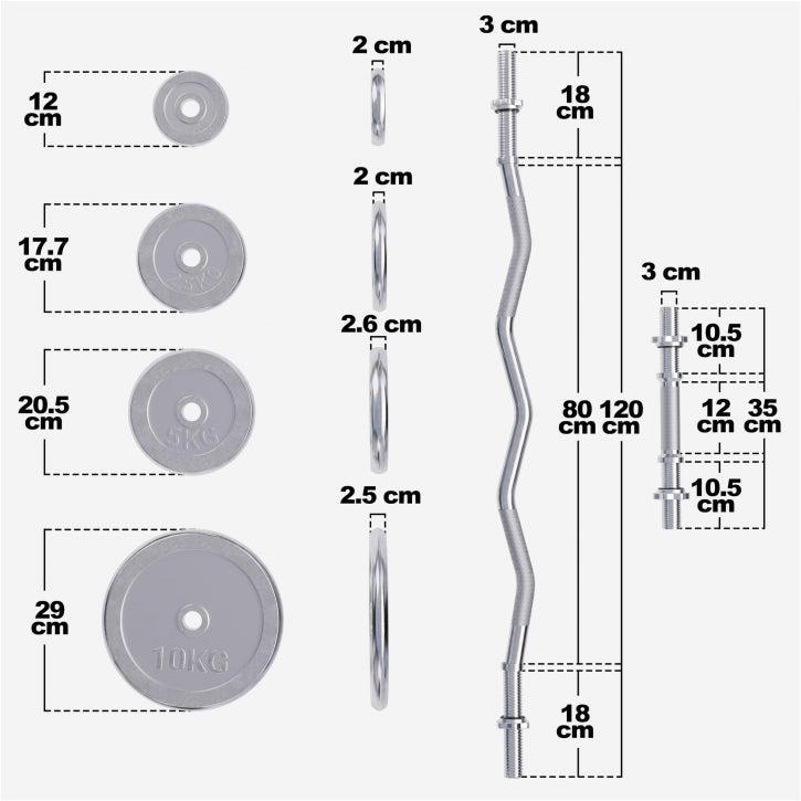Gorilla Sports EZ-curlset 70 kg Chroom - 30 mm