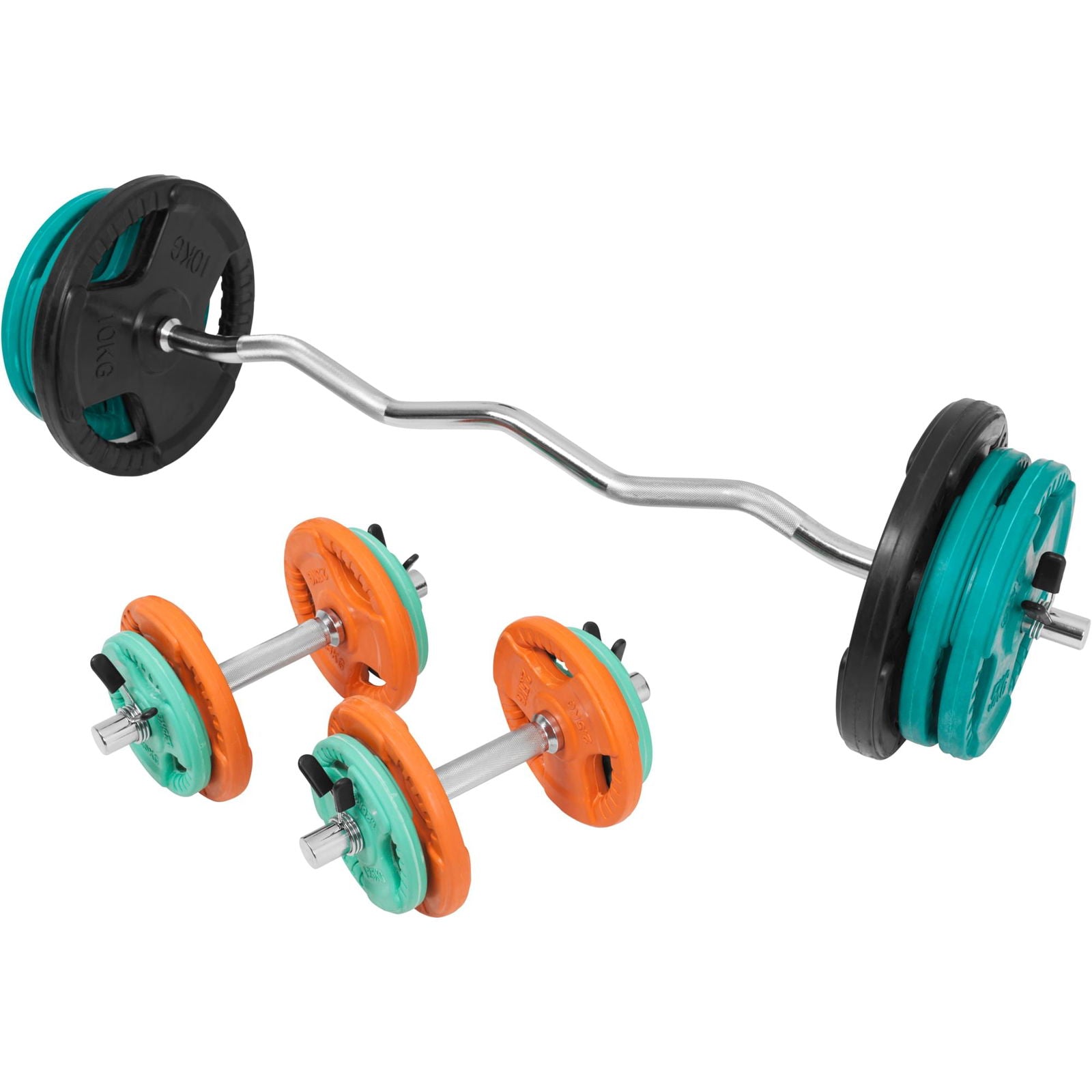 Gorilla Sports EZ-curlset 70 kg Gripper Gietijzer Rubber Coating  - Veersluiting 30 mm