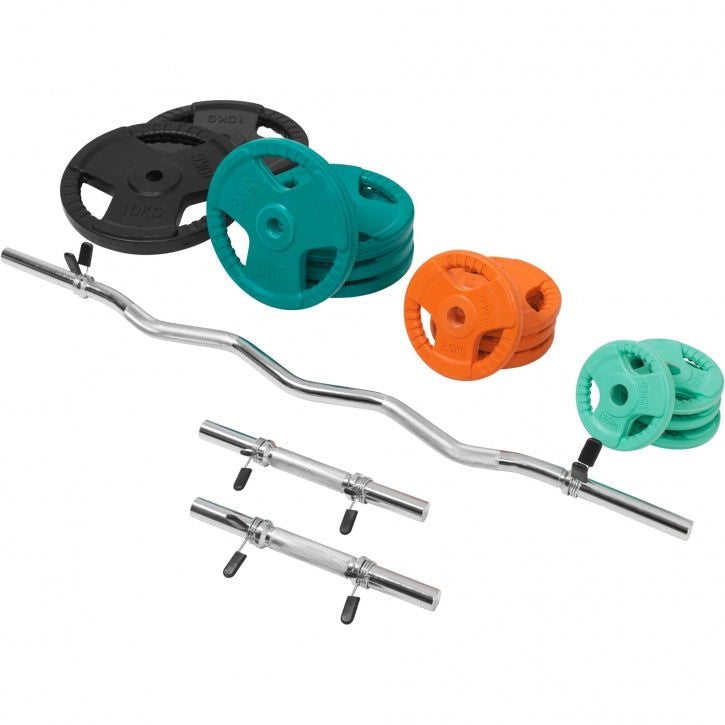 Gorilla Sports EZ-curlset 70 kg Gripper Gietijzer Rubber Coating  - Veersluiting 30 mm