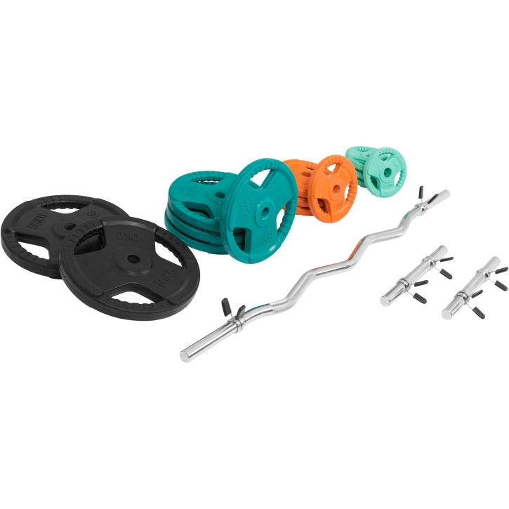 Gorilla Sports EZ-curlset 70 kg Gripper Gietijzer Rubber Coating  - Veersluiting 30 mm