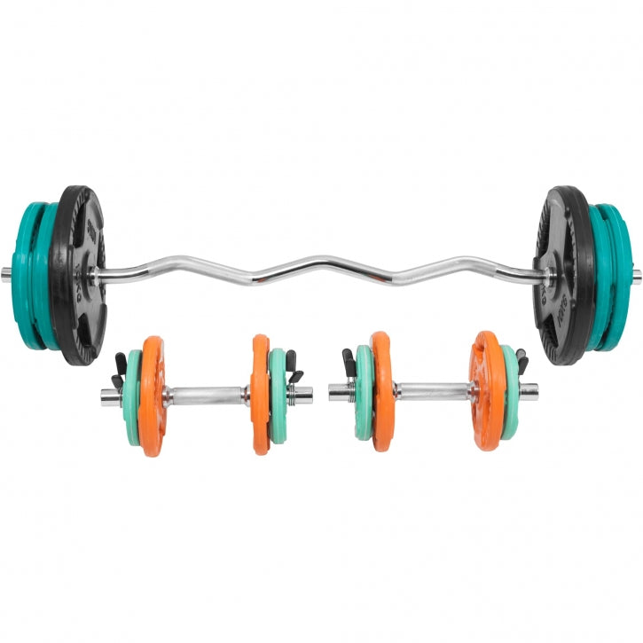 Gorilla Sports EZ-curlset 70 kg Gripper Gietijzer Rubber Coating  - Veersluiting 30 mm