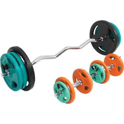 Gorilla Sports EZ-curlset 70 kg Gripper Gietijzer Rubber Coating  - Veersluiting 30 mm